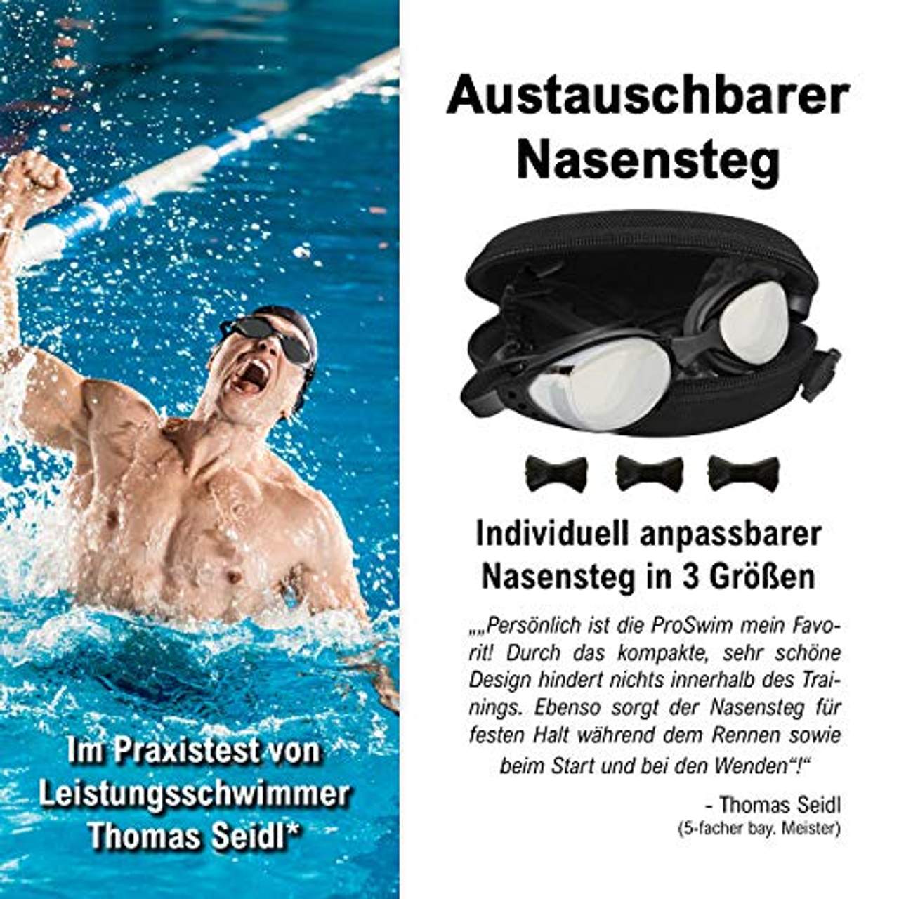 Sportastisch Spitzensportler ERPROBT: Profi Schwimmbrille ProSwim Nasenschutz