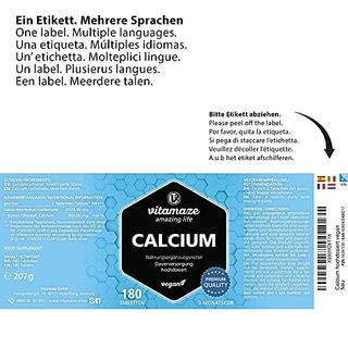 Calcium Tabletten hochdosiert 180 Tabletten vegan für 3 Monate 800 mg Kalzium 