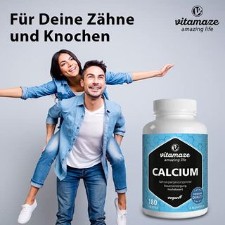 800 mg Kalzium Calcium Tabletten hochdosiert 180 Tabletten vegan für 3 Monate 