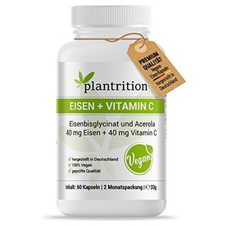 plantrition Eisen Kapseln hochdosiert Vegan 40mg Eisenbisglycinat