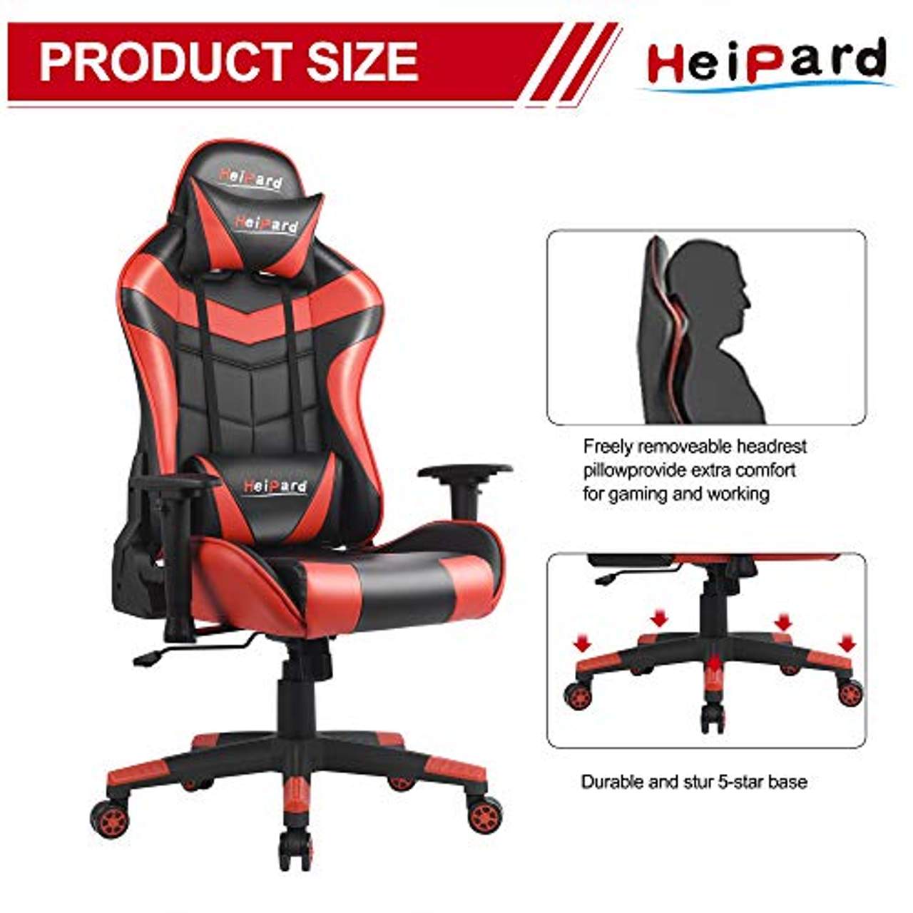 HeiPard Gaming Stuhl Racing Stuhl Ergonomisches Design Höhenverstellbarer