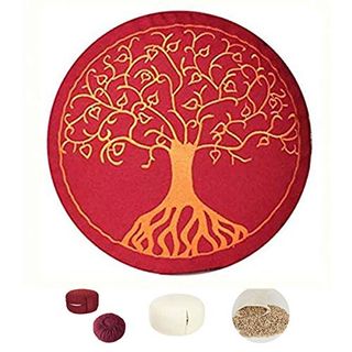 maylow Yoga mit Herz Yogakissen Meditationskissen mit Stickerei Baum des Lebens