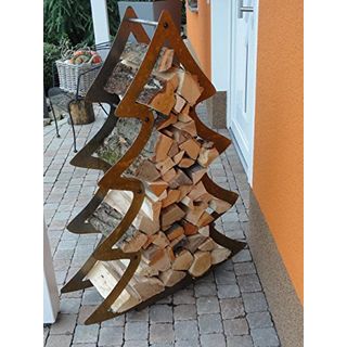 Kaminholzregal Tannenbaum aus Cortenstahl