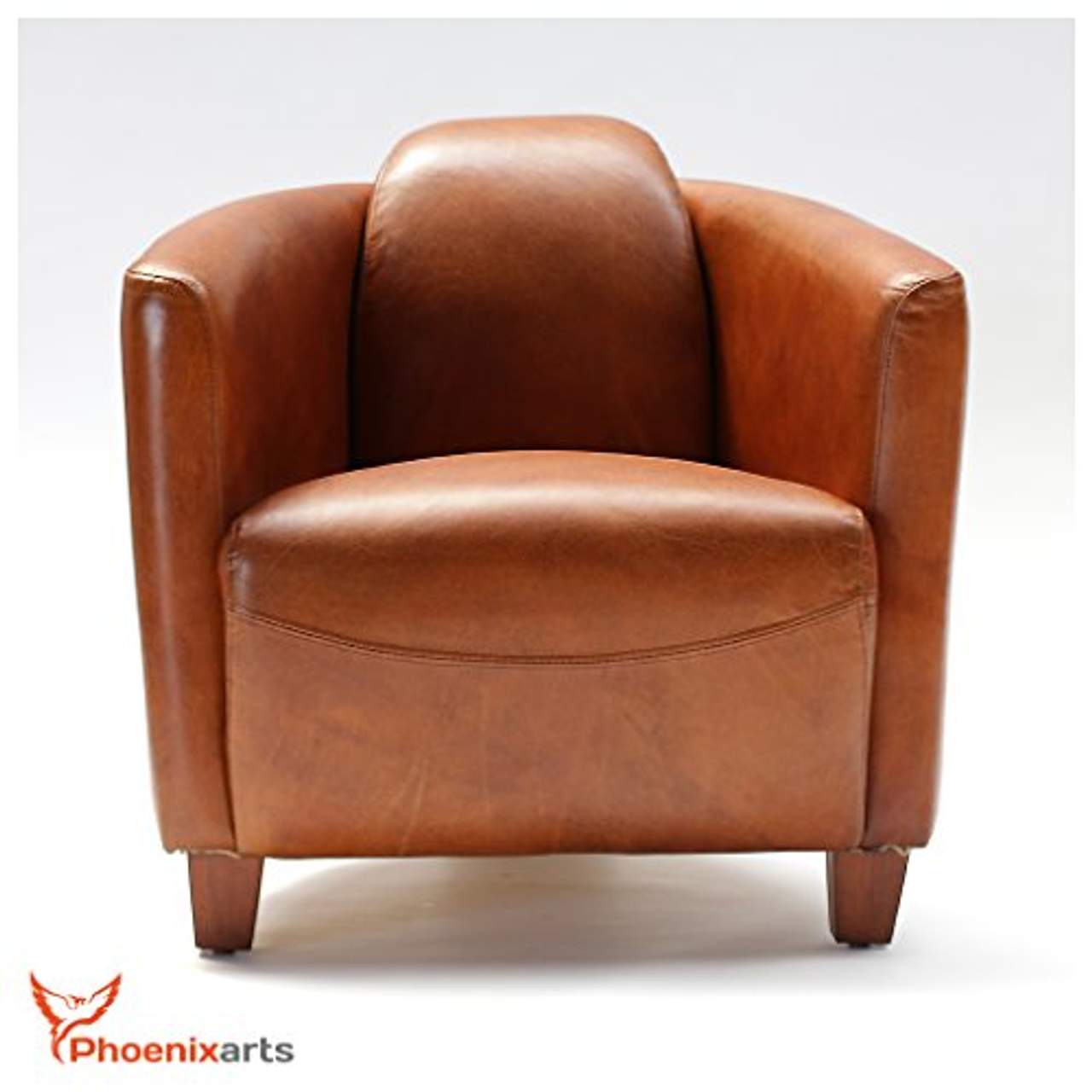 Phoenixarts Vintage Ledersessel Braun Echtleder Sessel Design Lounge