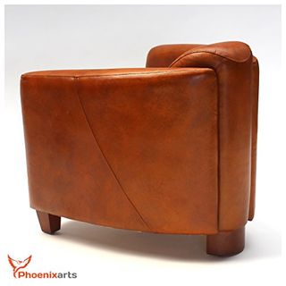Phoenixarts Vintage Ledersessel Braun Echtleder Sessel Design Lounge