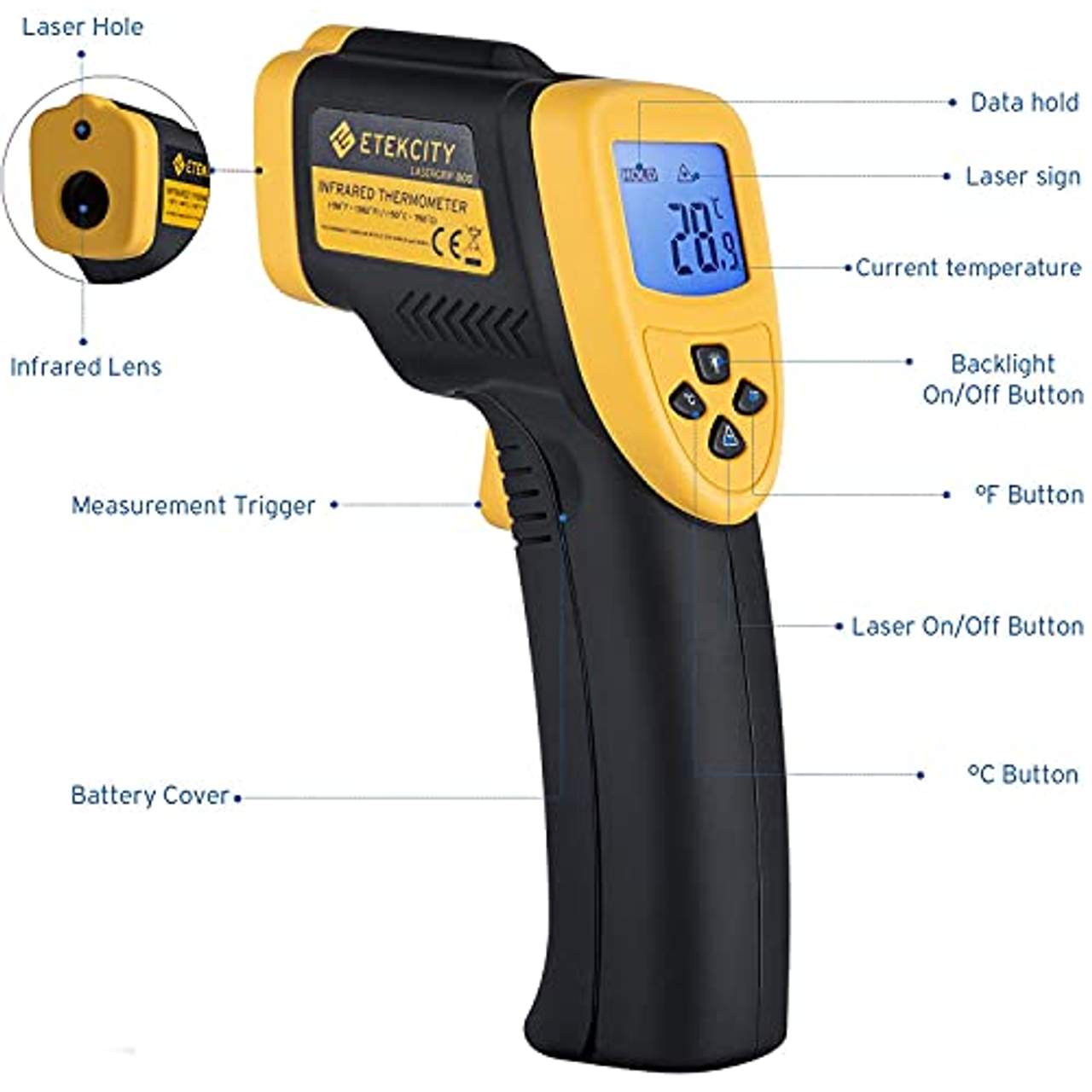 Etekcity Digital Laser Infrarot Thermometer IR Pyrometer berührungslos