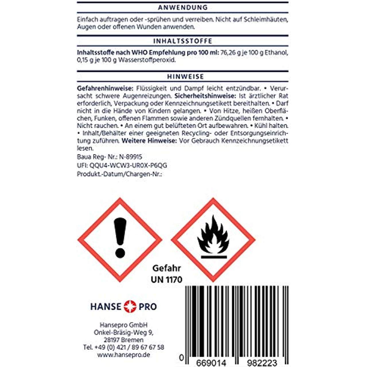 Hansepro Desinfektions-Mittel 8 x 125 ml I Hygiene-Mittel I Desinfektions-Mittel klein I