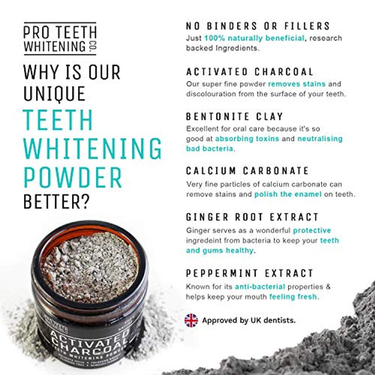Natürliche Aktivkohle Zahnaufhellungs Pulver von Pro Teeth Whitening Co