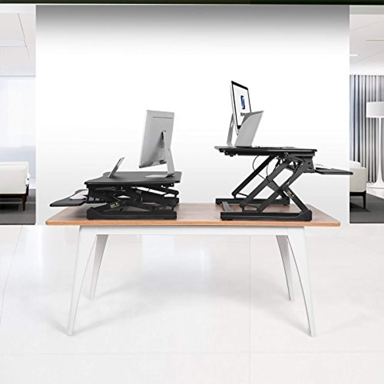 SONGMICS Sitz-Steh-Schreibtisch höhenverstellbarer Aufsatz Steharbeitsplatz Monitorständer