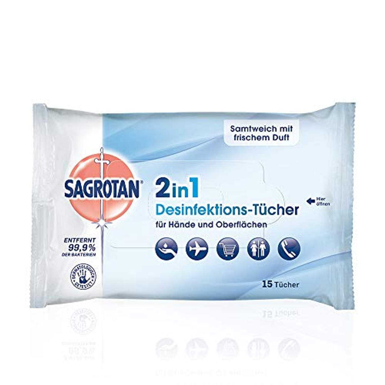 Sagrotan 2in1-Desinfektionstücher Zum Desinfizieren von Händen und Oberflächen