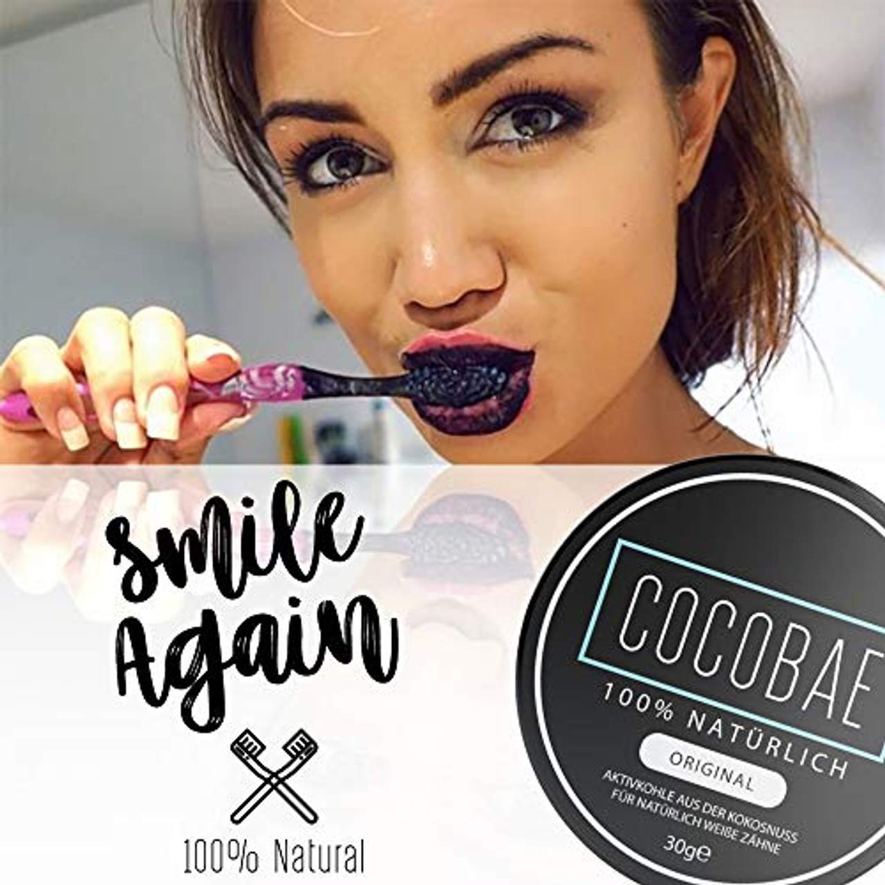 Cocobae Teeth Whitening Aktivkohle Zahnaufhellung Weiße Zähne–Kokosnuss Dental Zahnreinigung O