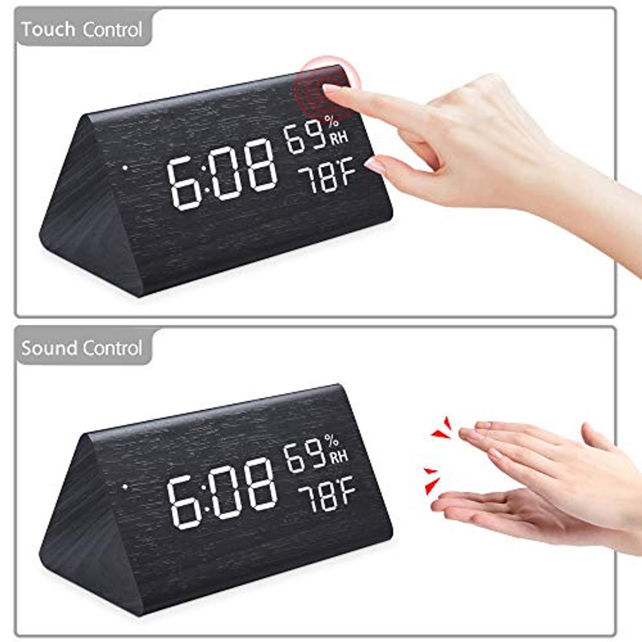 Ninonly Digital Wecker mit 3 Alarm Einstellungen LED Digitaluhr Holz Modern mit Datum Temperatur