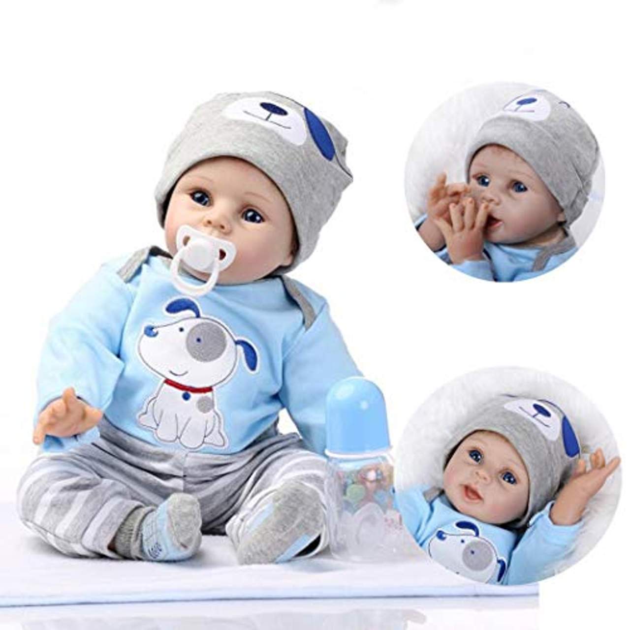 NPK Cute Rebornpuppen Lebensecht Weich Silikon Baby Reborn Puppen mit Kissen 