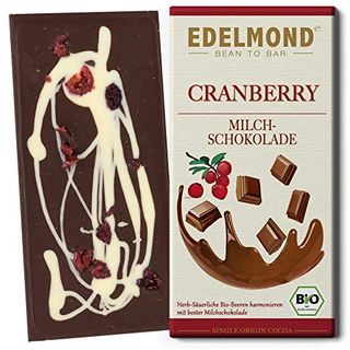 Edelmond Cranberry Milchschokolade Bio Cranberrys darin und darauf