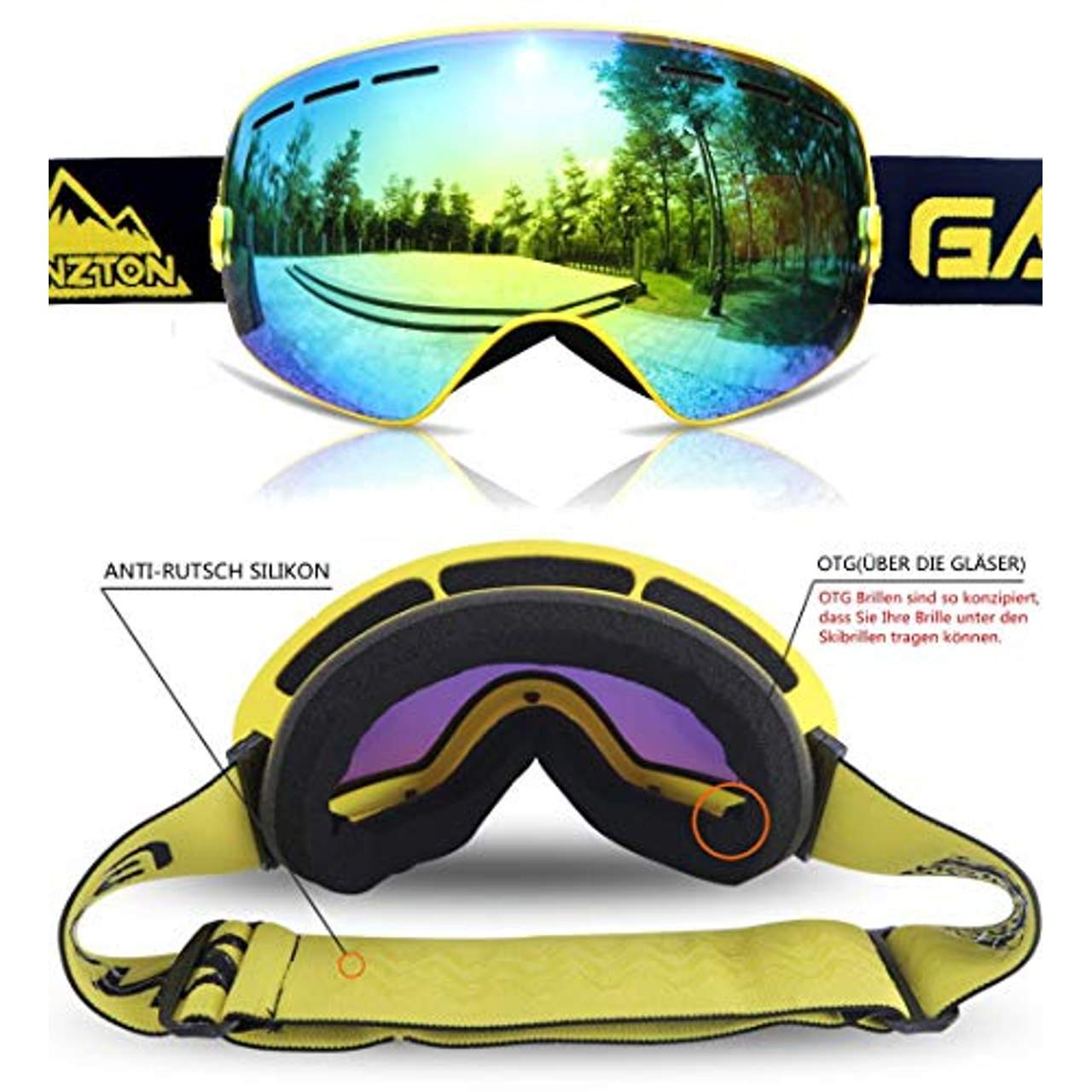 GANZTON Skibrille Snowboard Brille Doppel-Objektiv UV-Schutz