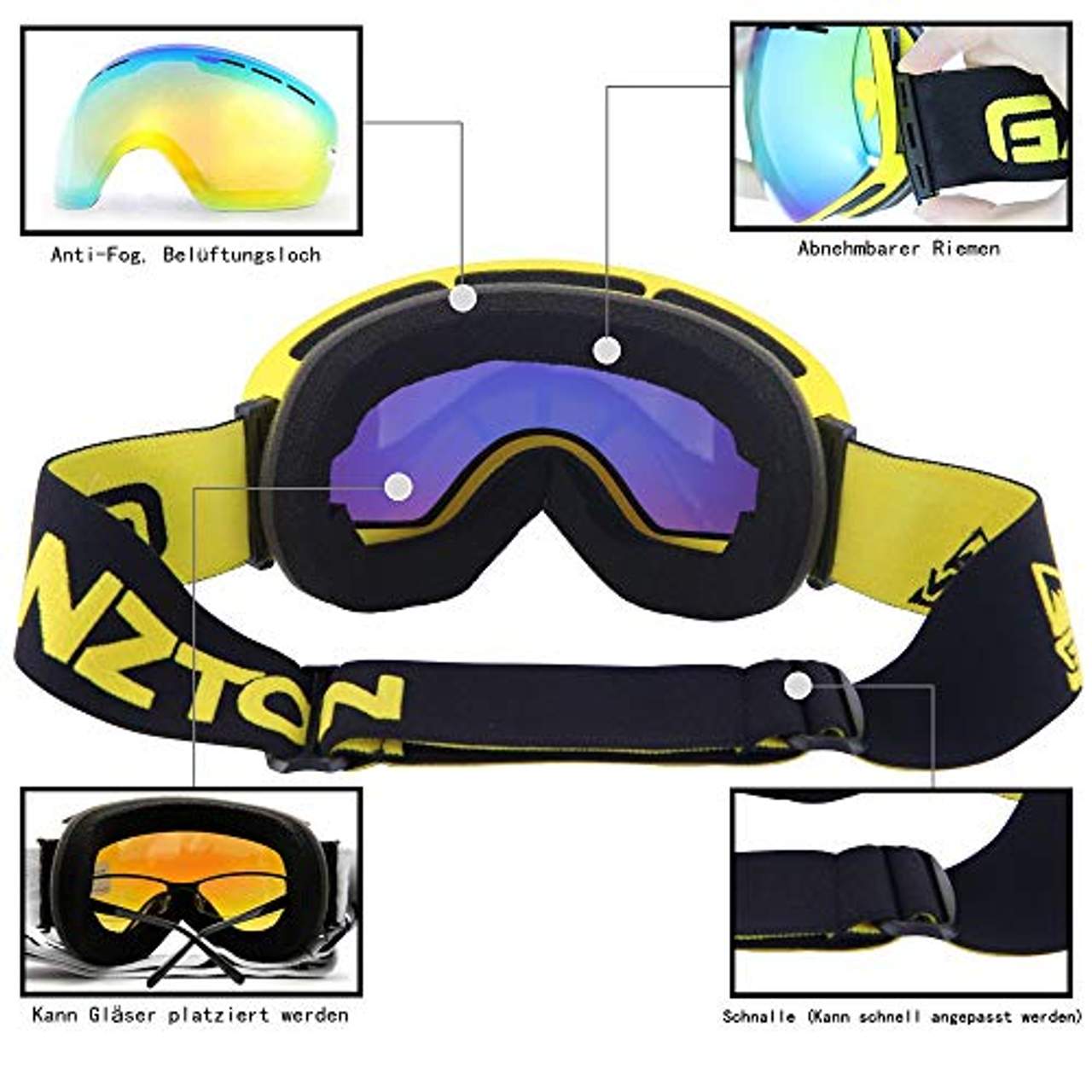 GANZTON Skibrille Snowboard Brille Doppel-Objektiv UV-Schutz