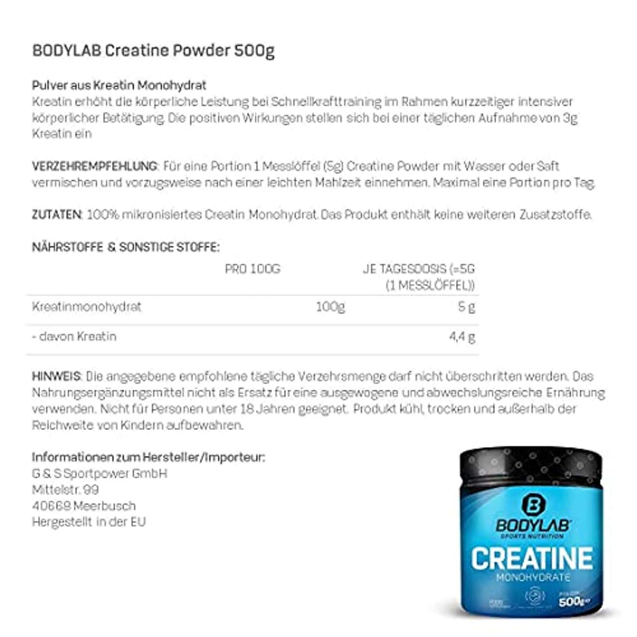 Bodylab24 Creatine Powder 500g