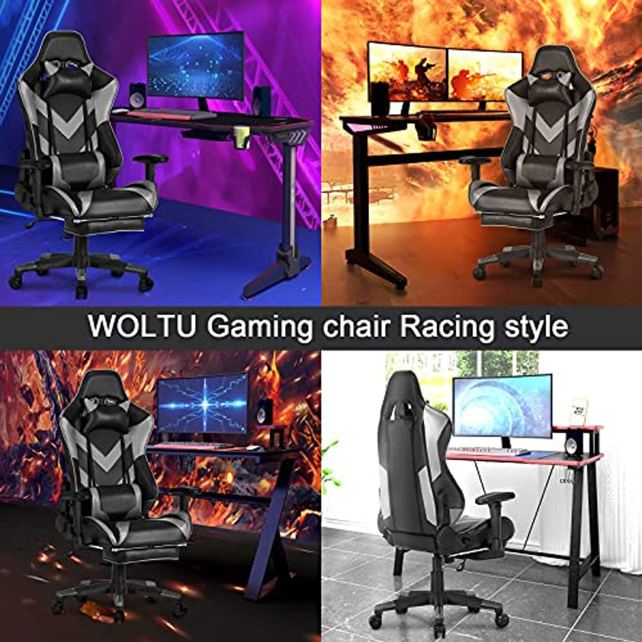 WOLTU Racing Stuhl BS20gr Gaming Stuhl Bürostuhl Schreibtischstuhl