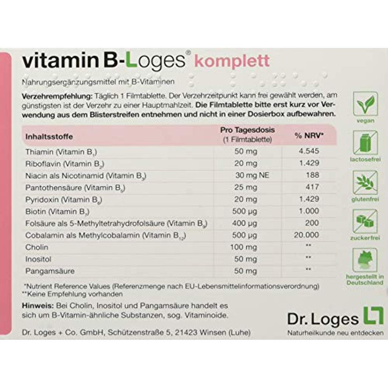 vitamin B-Loges komplett Nahrungsergänzung