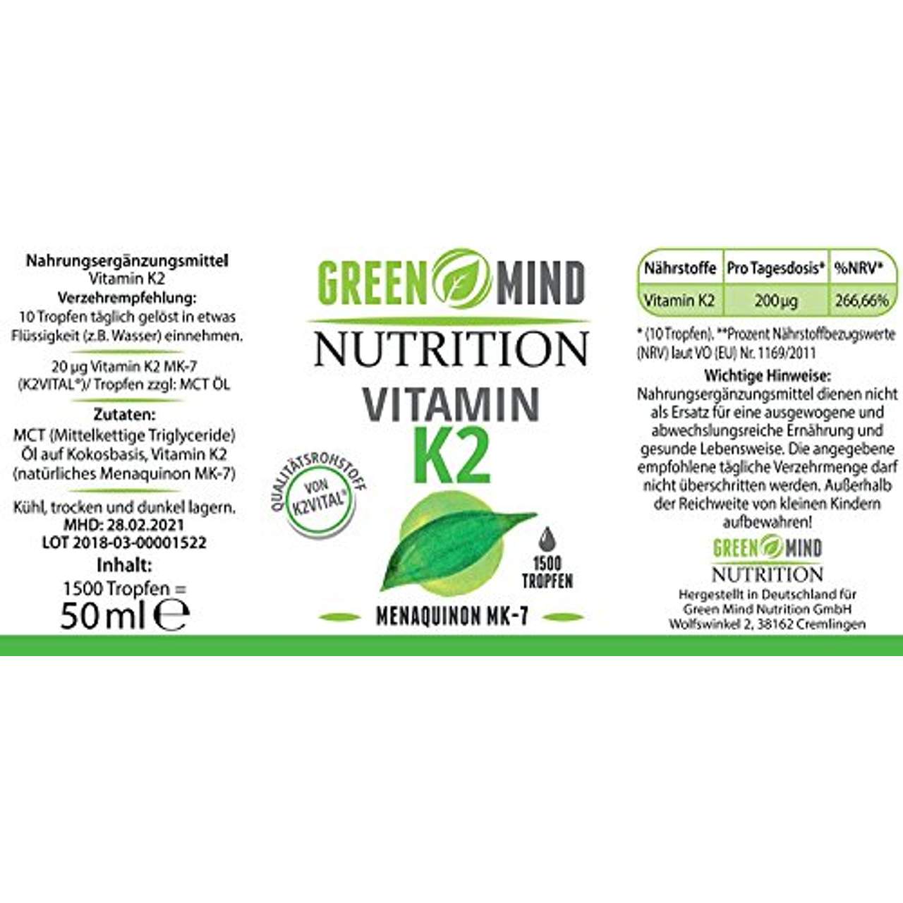 Vitamin K2 MK7 1650 Tropfen