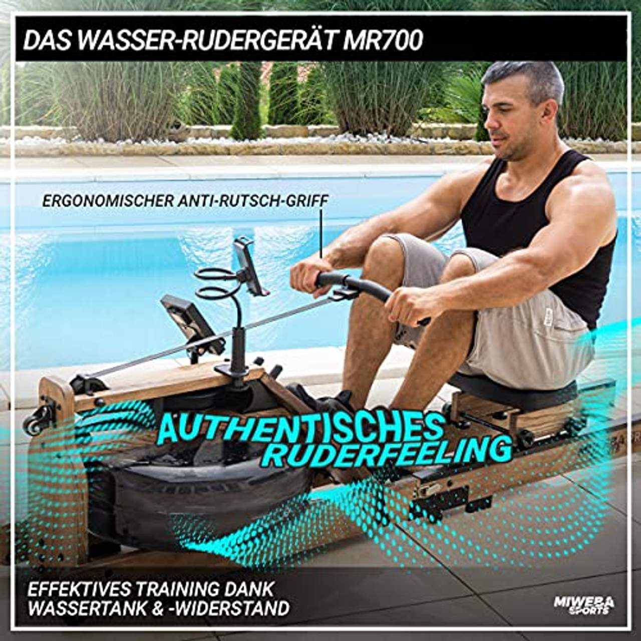 Miweba Sports Wasser-Rudergerät MR700 Echtholz-Rudermaschine