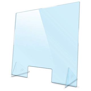Hygienischer als Plexiglas und Acryl-Glas M4 bijon Spuckschutz Thekenaufsatz aus Sicherheits-Glas mit Durchreiche 40 x 120 cm