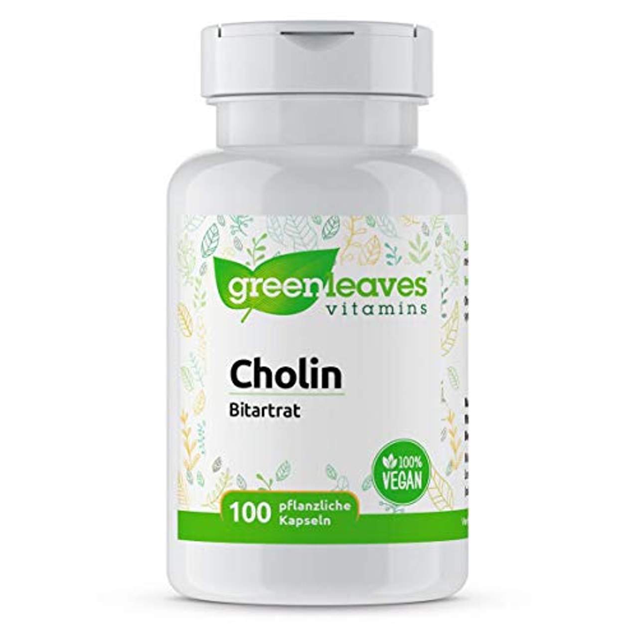 Greenleaves Vitamins Cholin 100 vegetarische Kapseln Bitartrat hochdosiert 500mg