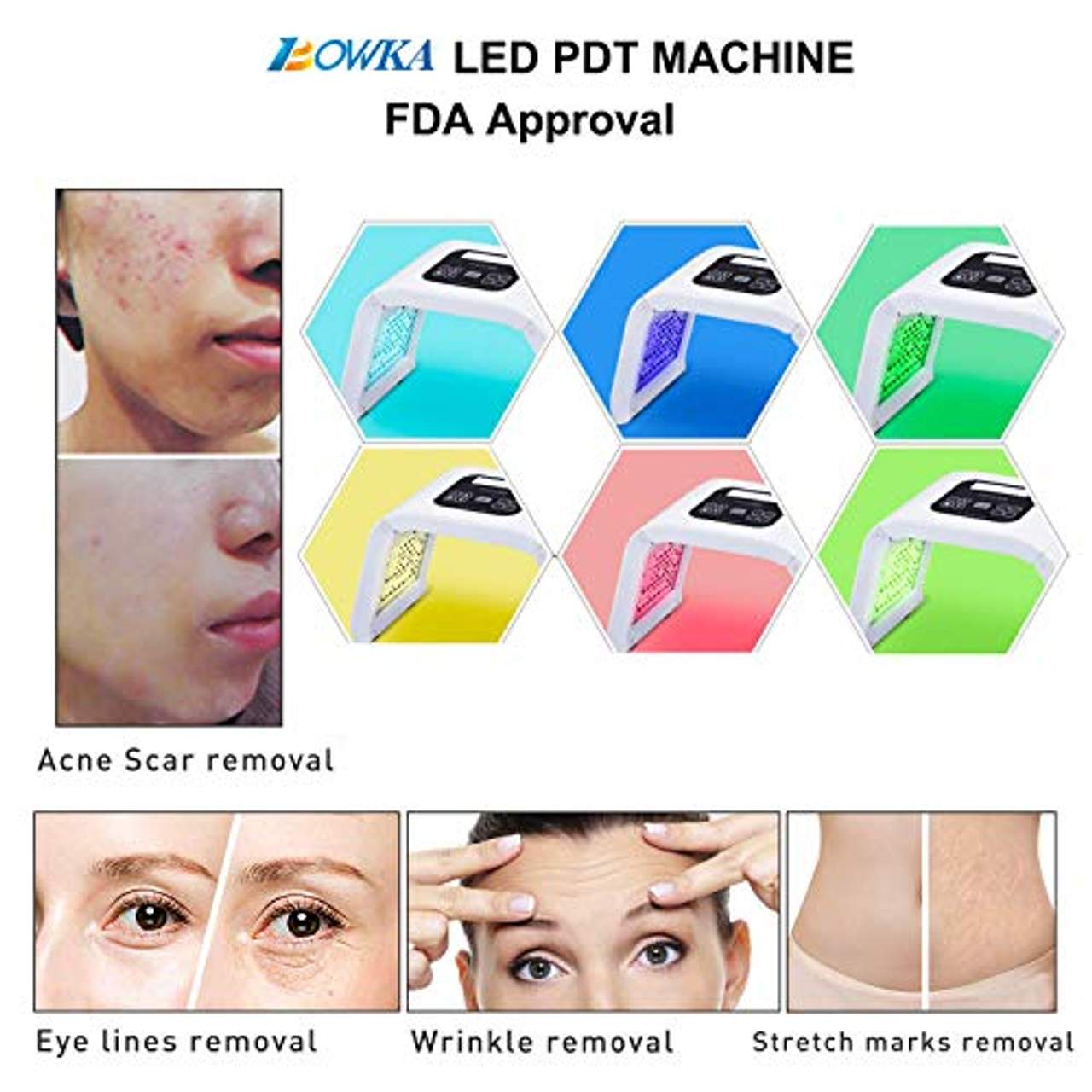 BOWKA 7 Farben LEDs Gesichtsmaske-Photonen-Therapie PDT
