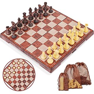 Peradix Schachspiel Magnetisch Dame Spiel 2 in 1 Einklappbar Schachbrett