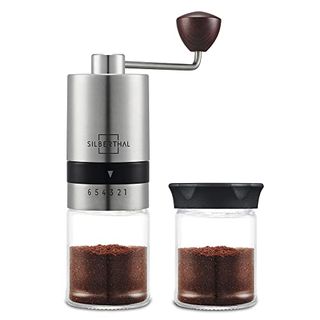 Bürste und Tasche Inkl Espressomühle aus Edelstahl und Glas Kaffeemühle Hand mit 6 Mahlgraden ZWEEX Kaffeemühle manuell