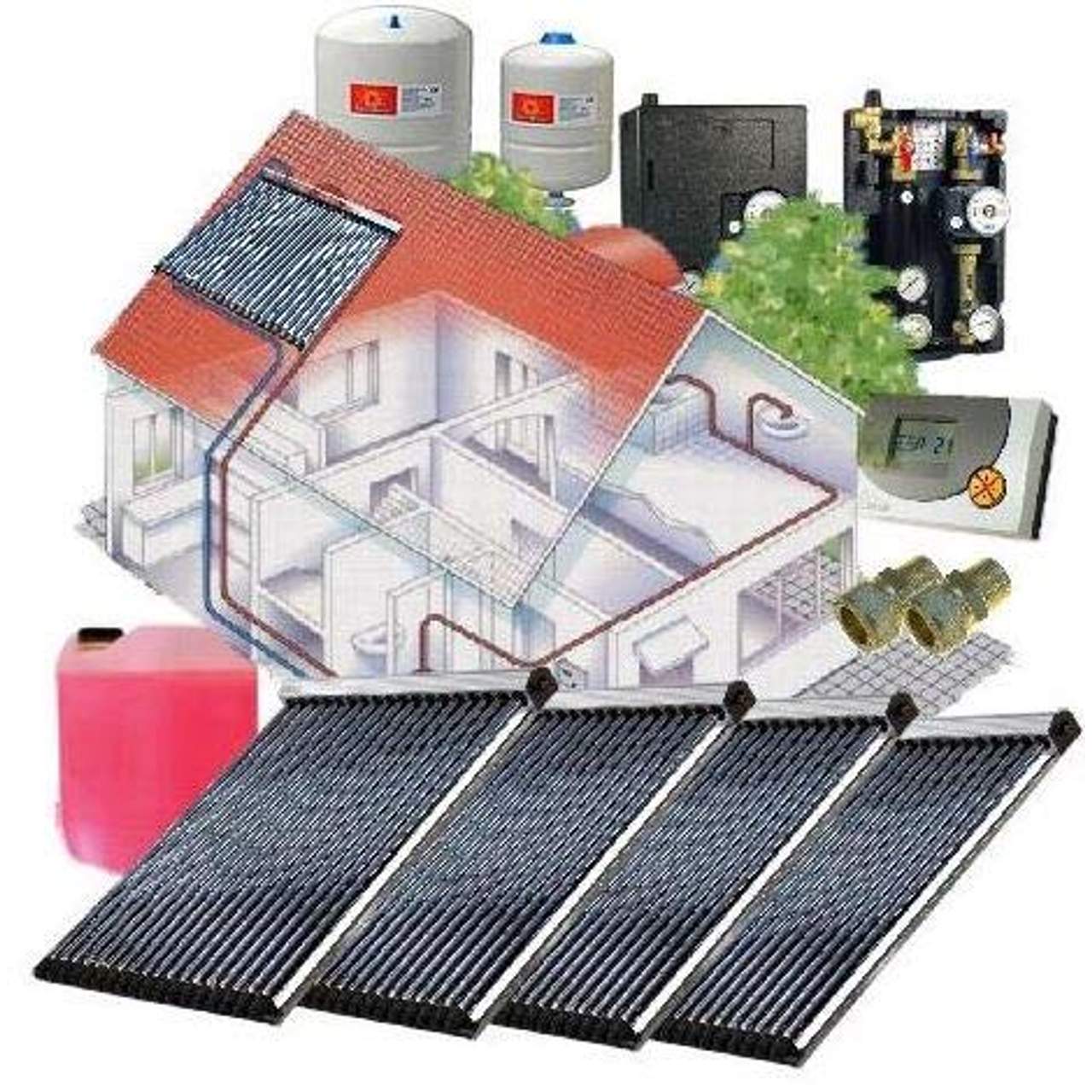 Vakuumröhrenkollektor Solaranlage Komplettpaket 3 bis 7m² CPC-Spiegel Effizient 