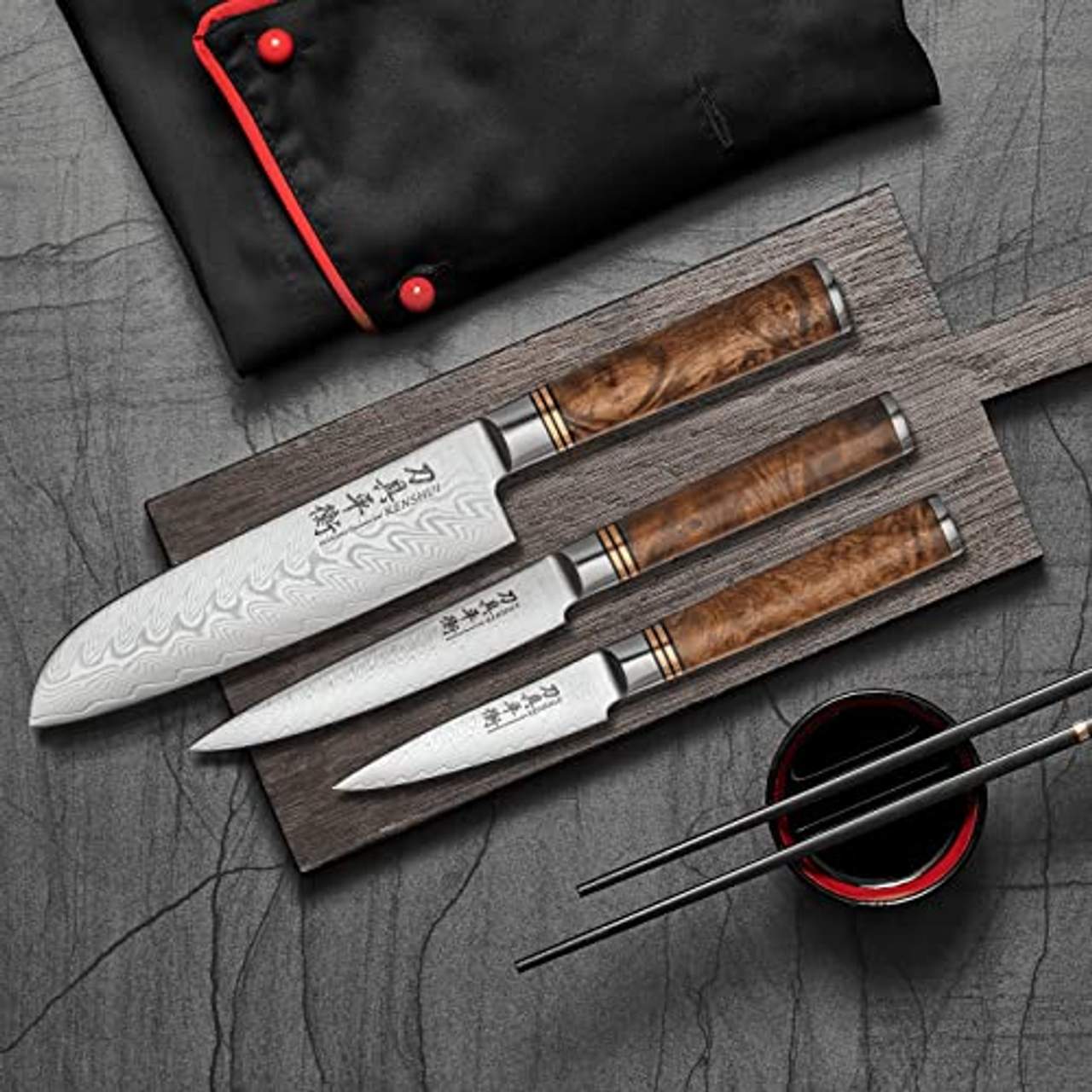 Kenshui Damastmesser Set Küchenmesser Japanisches Profi Koch Geschenk