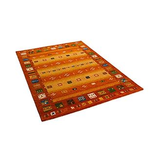 Teppich Handgertigter Indischer Gabbeh Aus 100% Wolle Bordüre Terrakotta Orange 