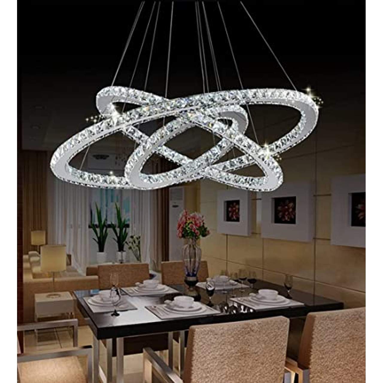 SAILUN 96W LED Kristall Design Hängelampe Drei Ringe
