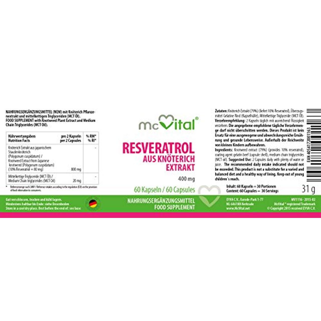 McVital Resveratrol Aus Knöterich Extrakt 400 mg