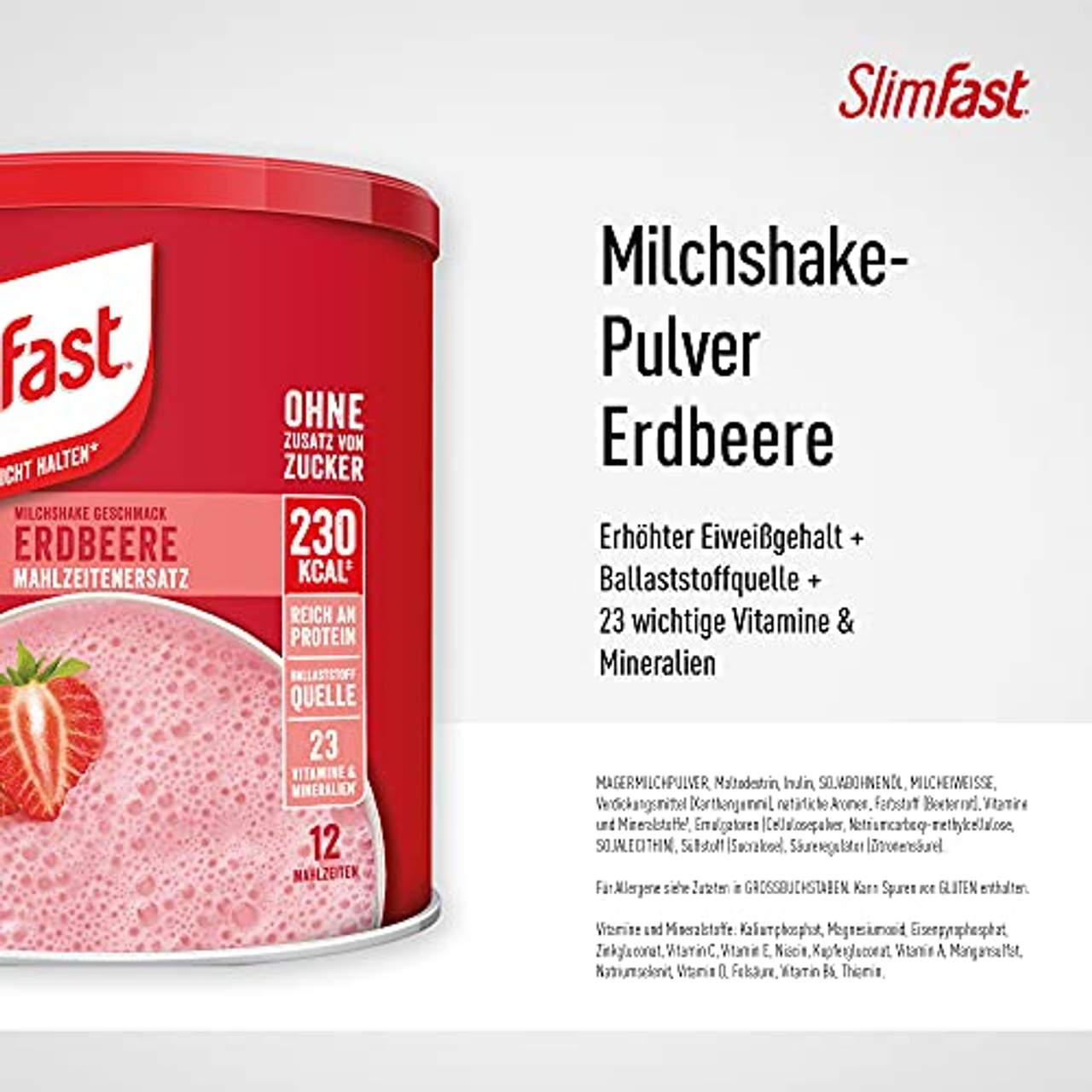 SlimFast Milchshake Pulver Erdbeere I Kalorienreduzierter Diät-Shake