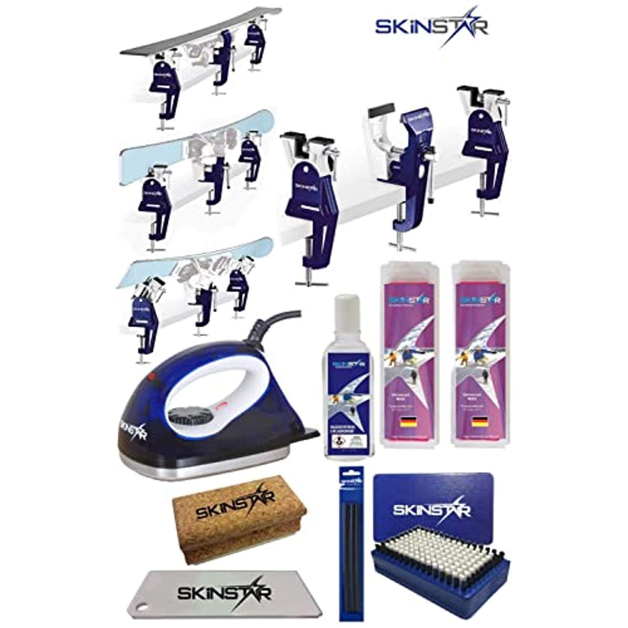 SkinStar Skiwax Set 11-teilig Skispanner Bügeleisen und Universal Wachs