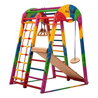 Indoor-Spielplatz aus Holz für Kinder RINAGYM Kletterdreieck Kletternetz sc 