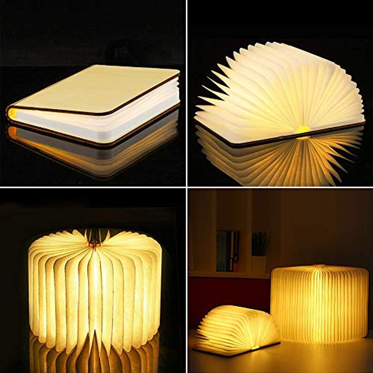 GEEDIAR Große LED Buch lampe in Buch Form Holzbuch