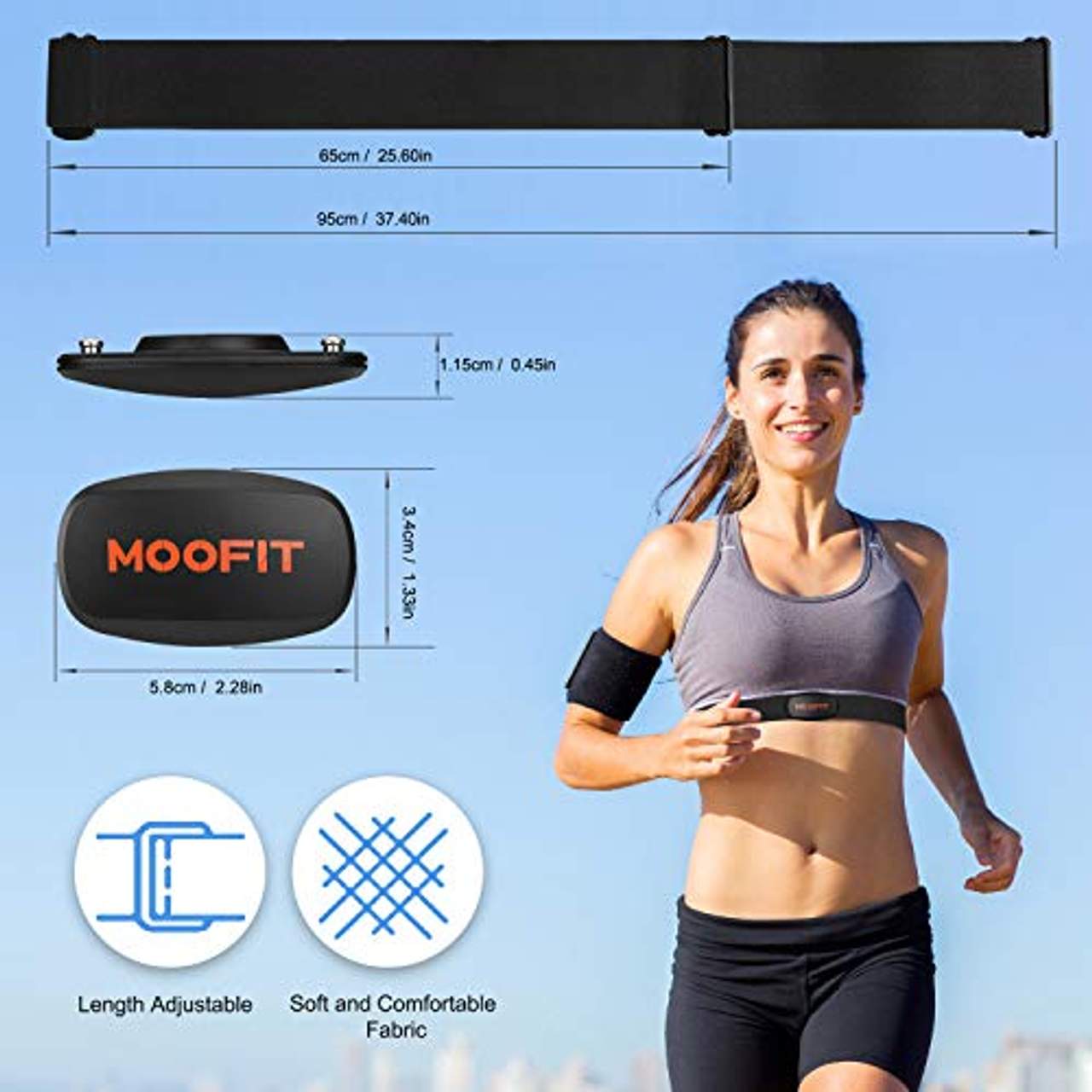 moofit ANT+ Bluetooth Herzfrequenzmesser Brustgurt IP67 Wasserdicht