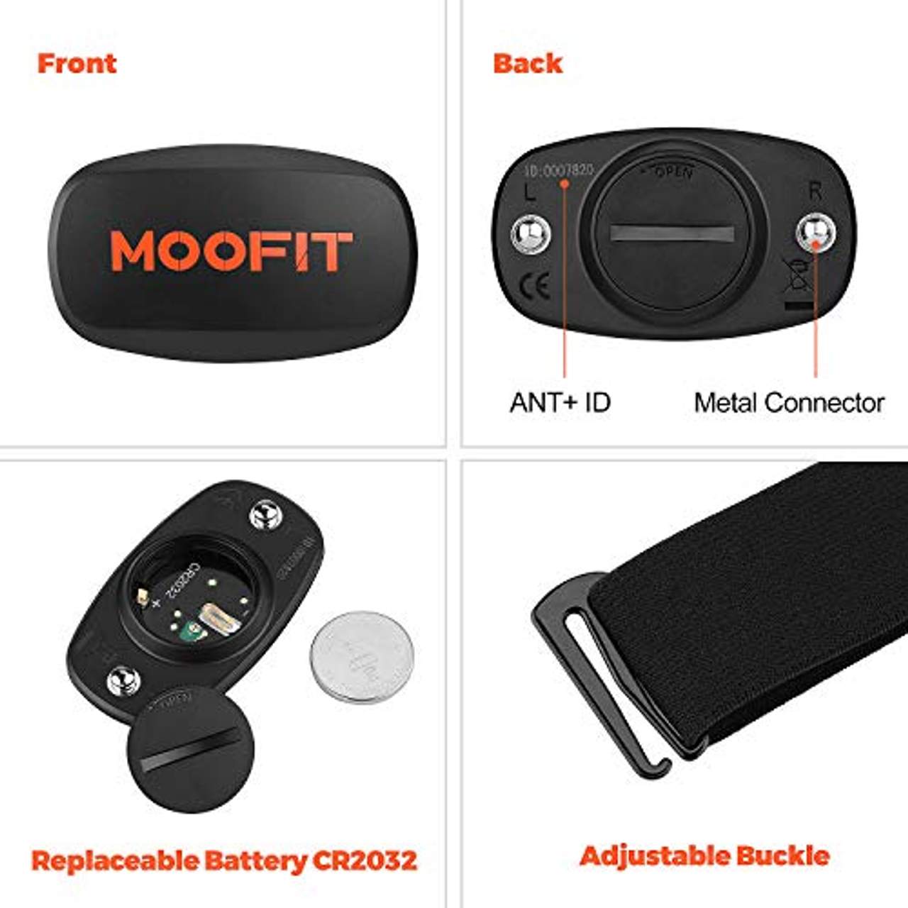 moofit ANT+ Bluetooth Herzfrequenzmesser Brustgurt IP67 Wasserdicht