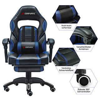 PU-Leder Black&white-1 JL Comfurni Gaming-Stuhl ergonomischer Drehstuhl/Bürostuhl mit hoher Rückenlehne