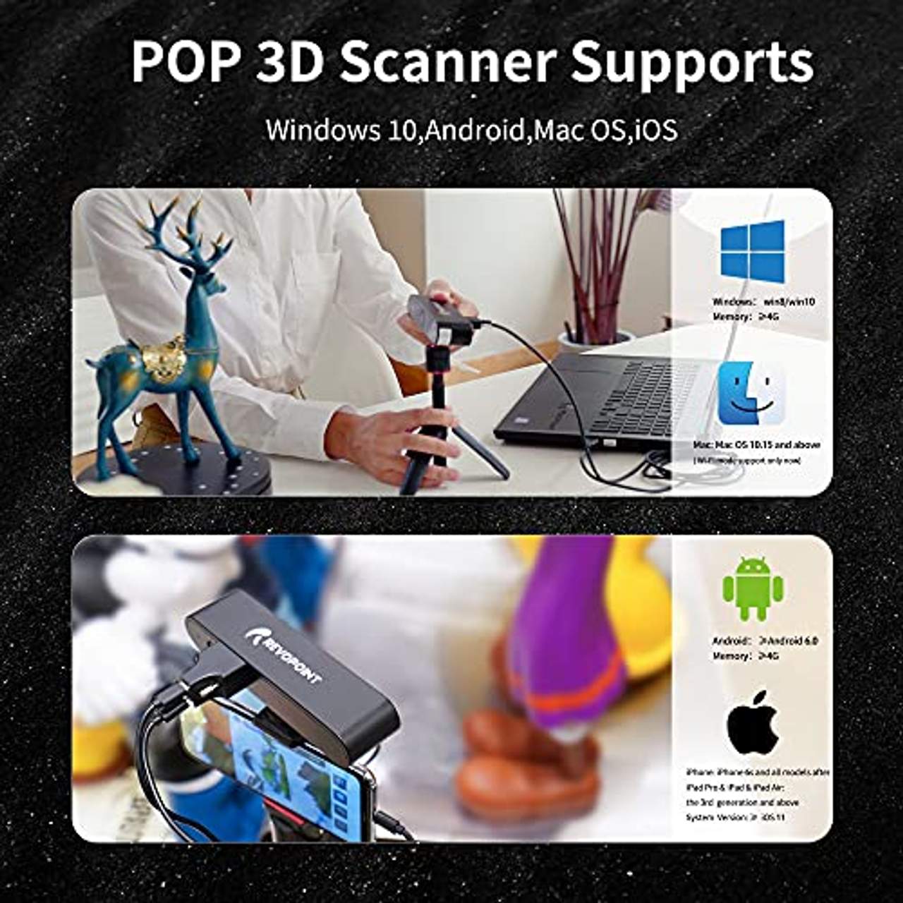 Revopoint POP 3D-Scanner mit Drehteller und Powerbank 0,3 mm Genauigkeit 8 fps Scangeschwindigkeit