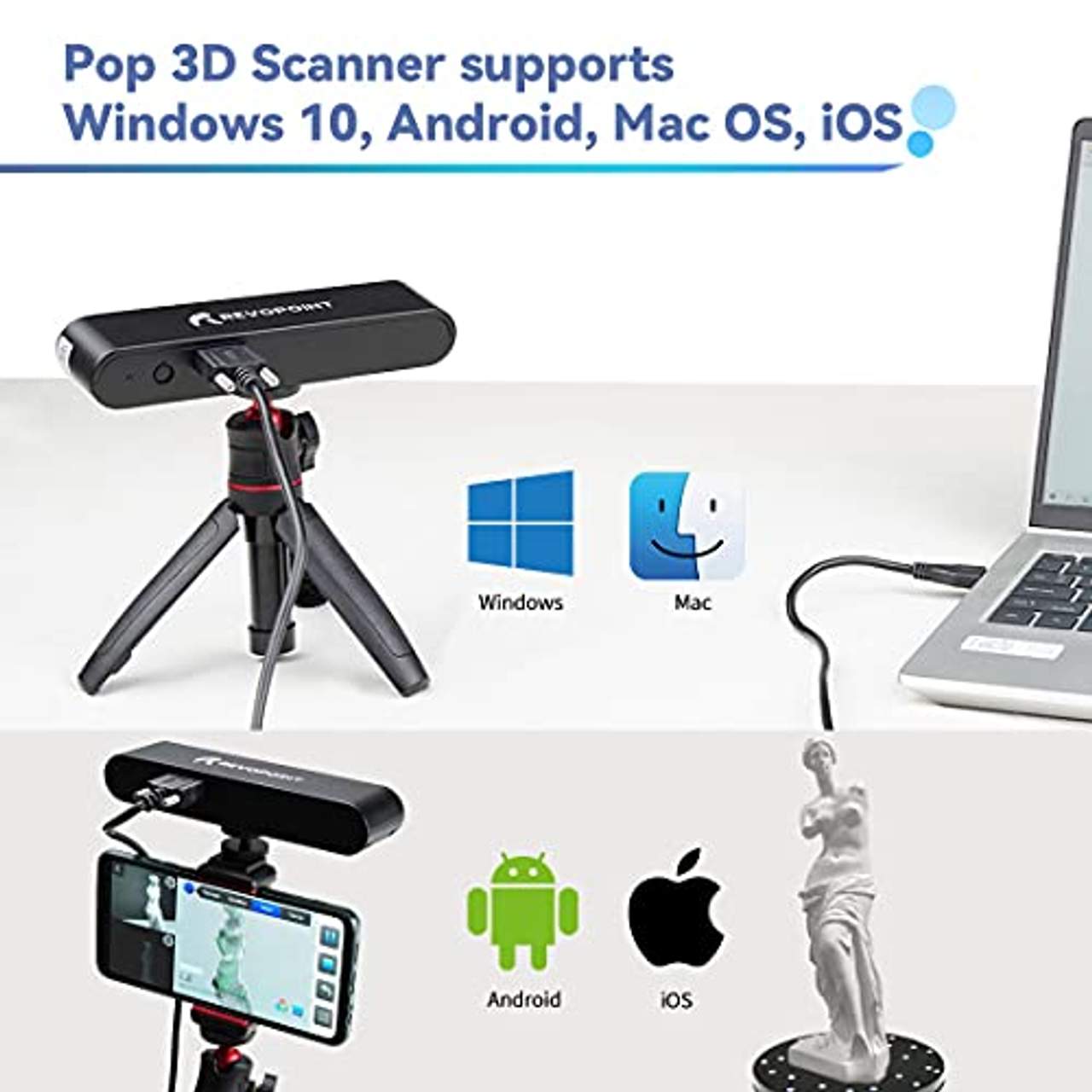 Revopoint POP 3D-Scanner 0,3mm Genauigkeit 8fps Desktop- und Handheld-Scanner