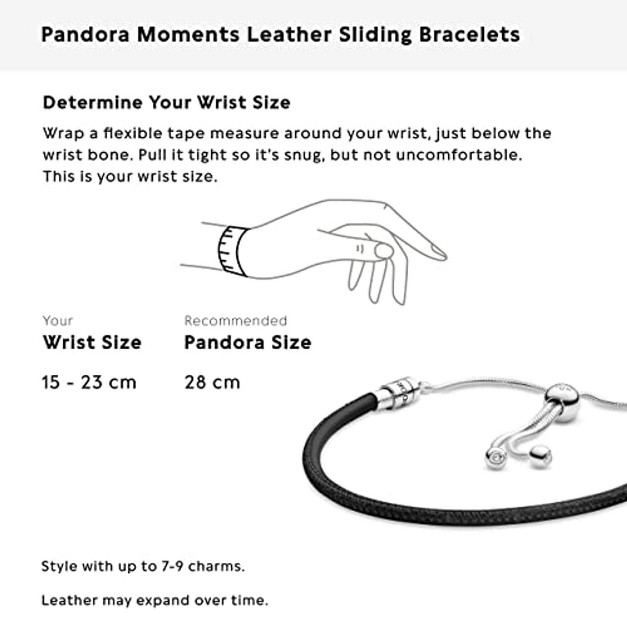 Pandora Damen Leder-Schiebearmband Sterling Silber Cubic Zirkonia