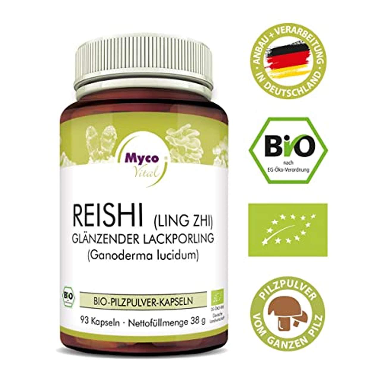 MycoVital Bio Reishi Pilzpulver-Kapseln 93 Stück je 400 mg aus deutschem Anbau