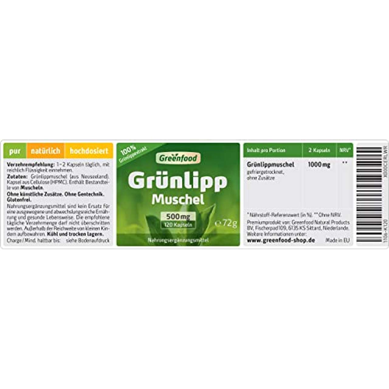 Greenfood Grünlippmuschel 500 mg