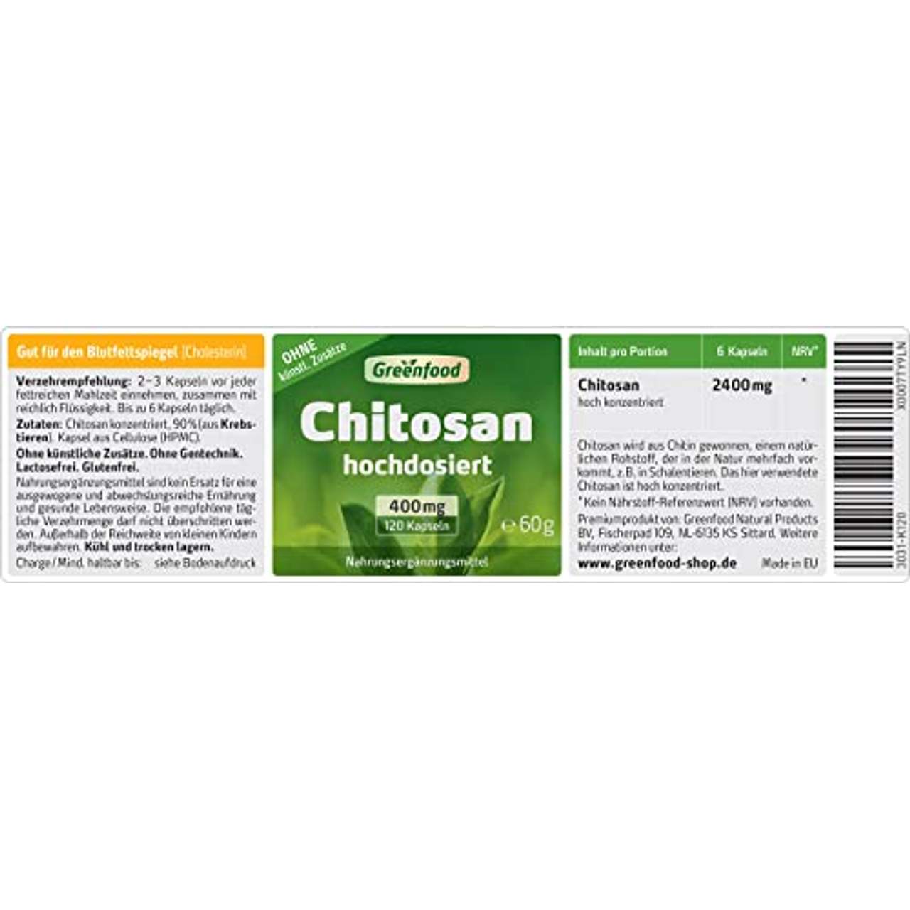 Greenfood Chitosan 400 mg 120 Kapseln