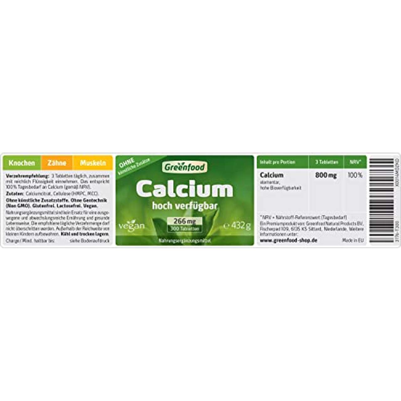 Greenfood Calcium Tagesbedarf 300 Tabletten