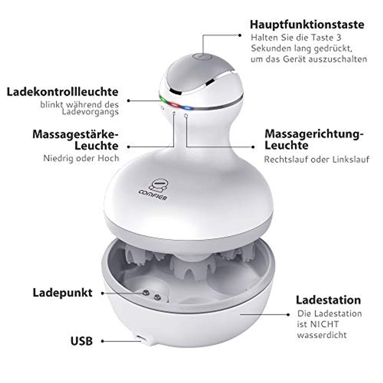 Comfier Elektrisches Kopfhaut-Massagegerät portables Kopfmassagegeräte wasserdicht